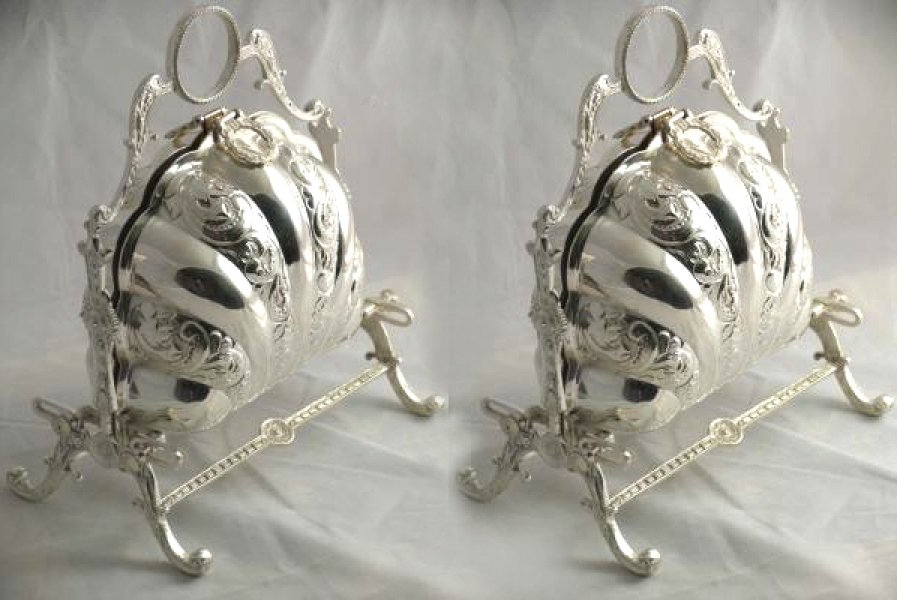 Pair Victorian Silver Plate Shell Shaped Biscuit Boxes | Ref. no. 00445 Pair | Regent Antiques